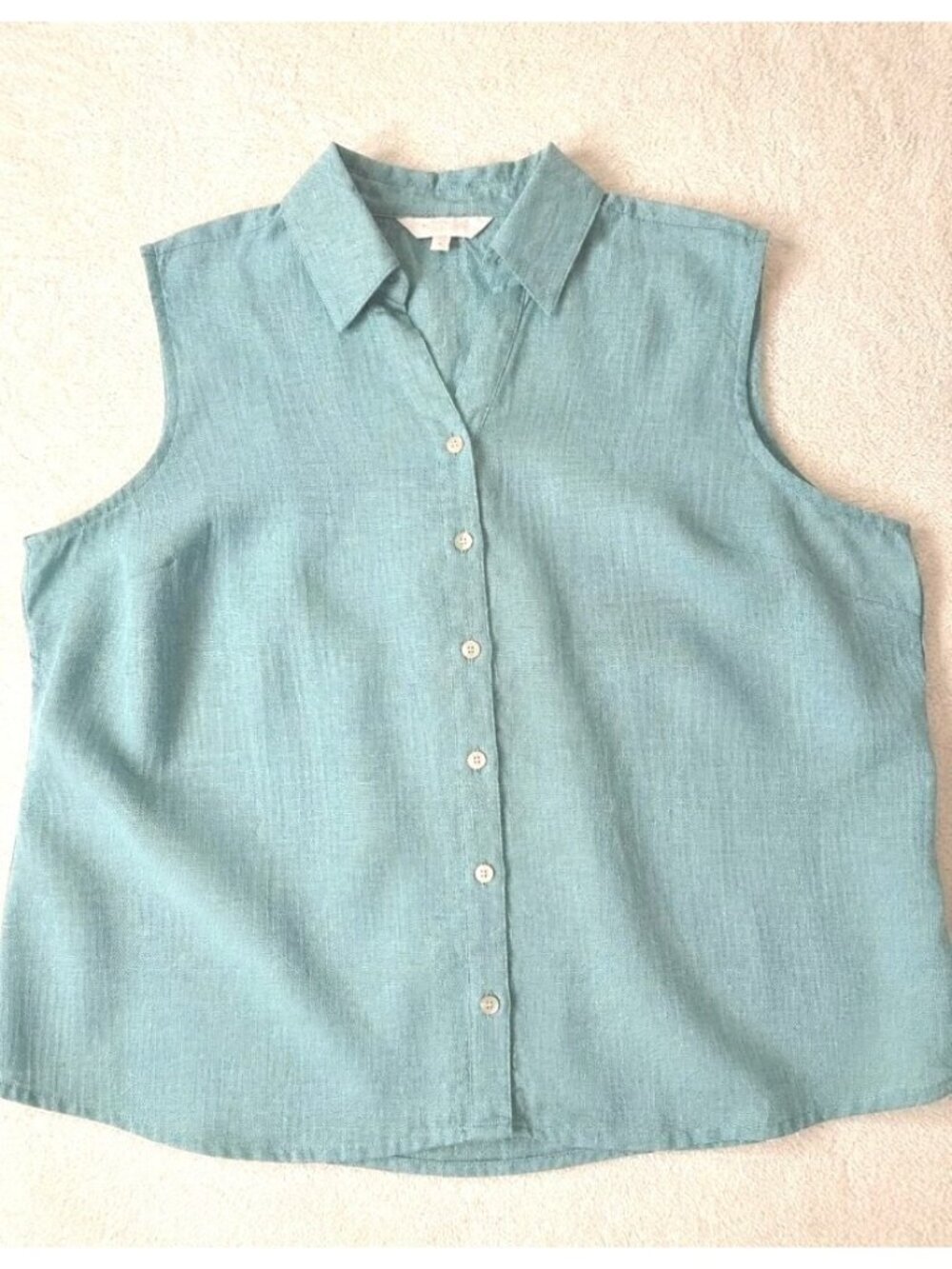 Coral Bay Linen Blend Blouse Luxury Minimalist Beach Sleeveless PM Sea Glass